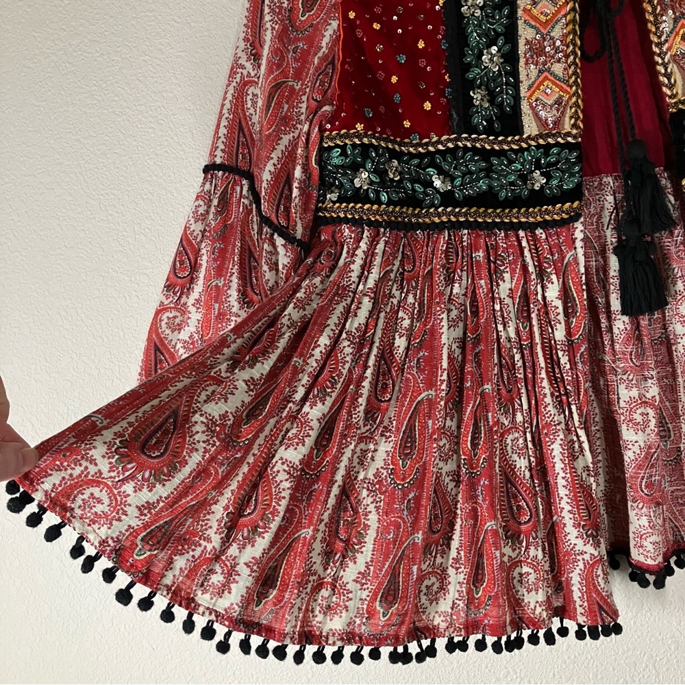 ZARA Paisley Velvet Embellished Boho Topper Jacket L Bell Sleeve Boho Maximalist - Picture 4 of 16
